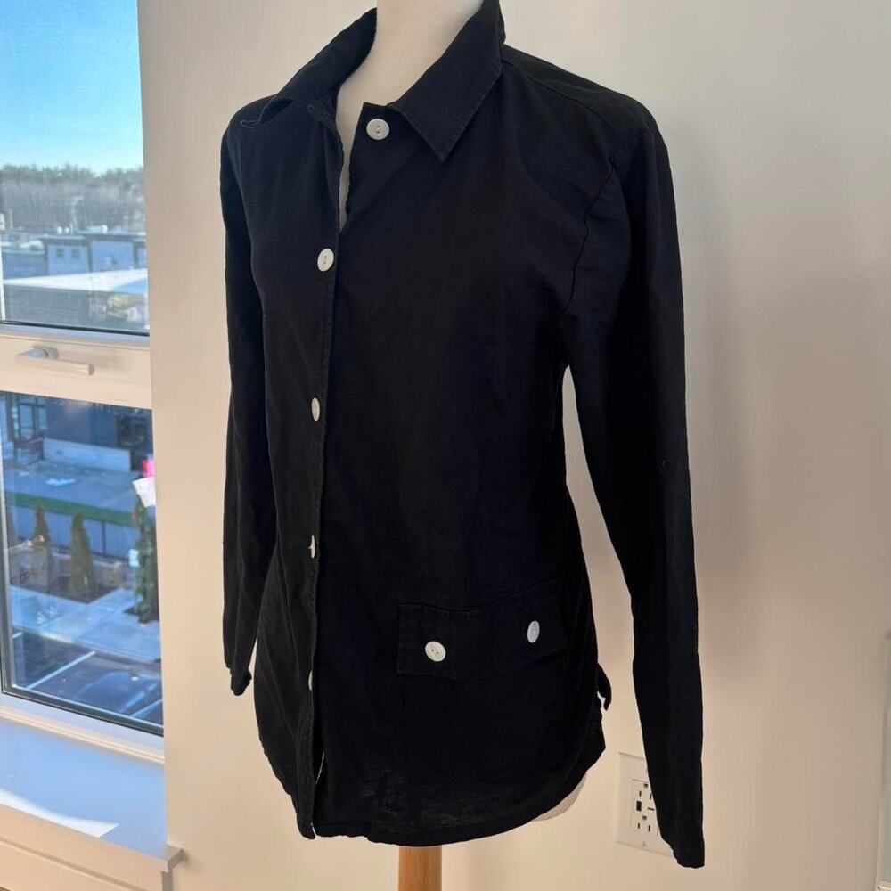 Denim and Co. Black Long Sleeved Button Up Cotton and Linen Blouse Sz Large